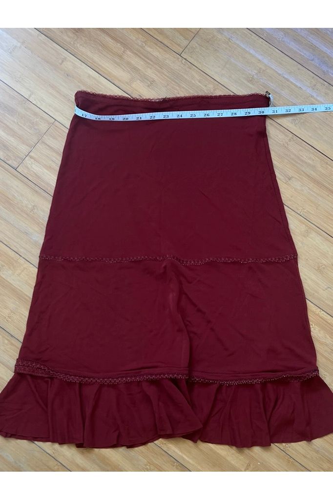 Vintage Low-Waisted Red Midi Skirt