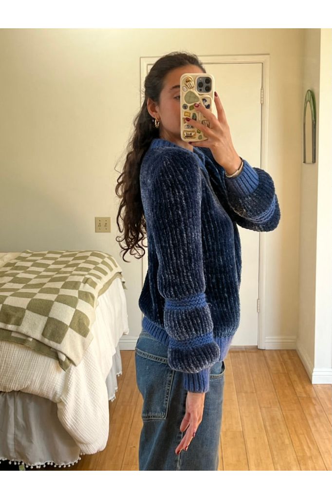 Vintage Blue Knit Zip Up Sweater