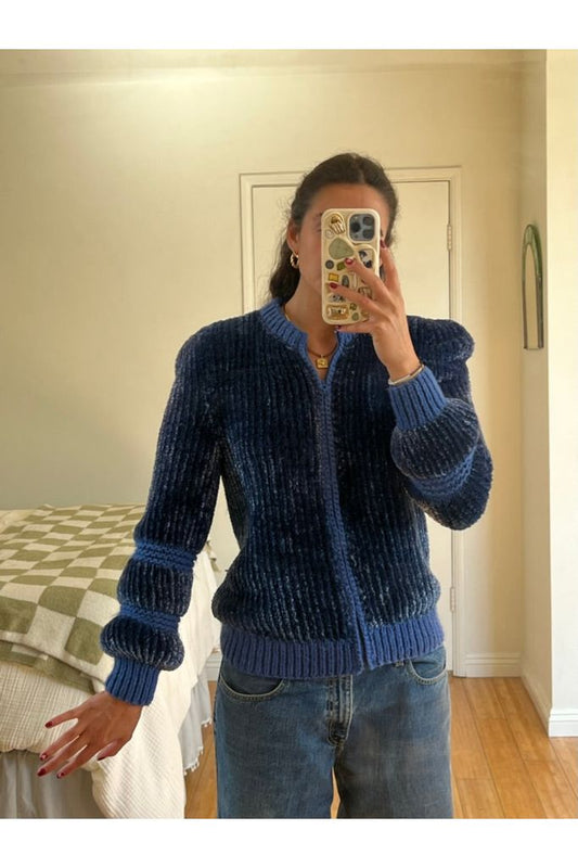 Vintage Blue Knit Zip Up Sweater