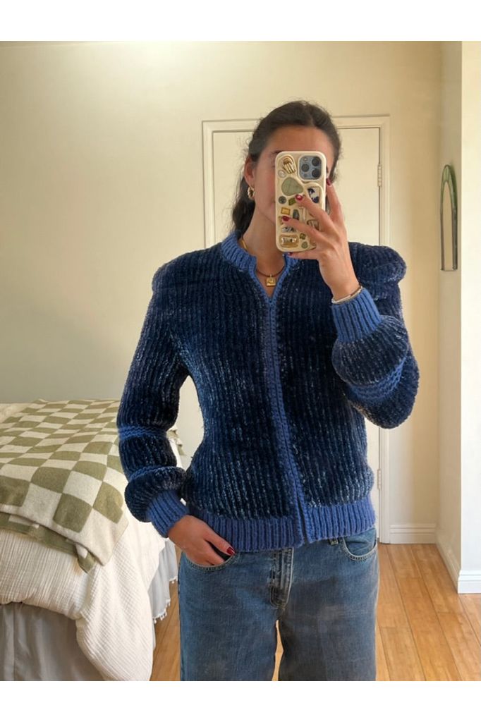 Vintage Blue Knit Zip Up Sweater