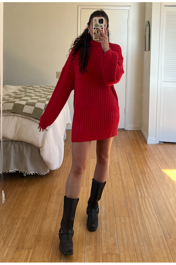 Red Knit Oversized Sweater or Sweater Dress