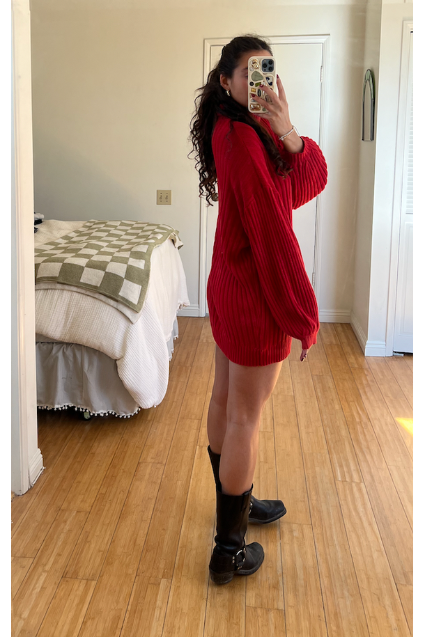 Red Knit Oversized Sweater or Sweater Dress