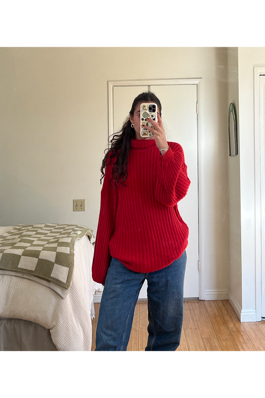 Red Knit Oversized Sweater or Sweater Dress