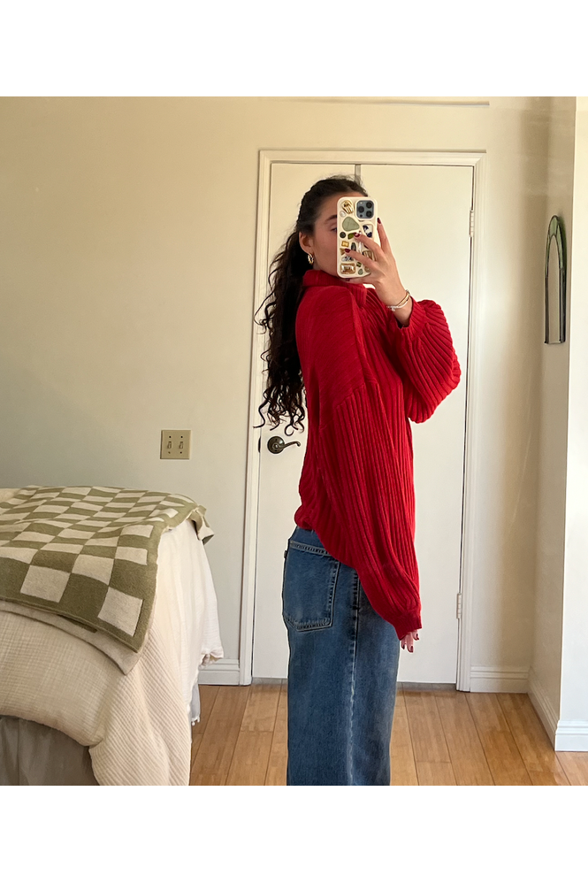 Red Knit Oversized Sweater or Sweater Dress