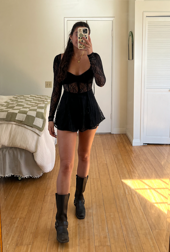 Black Lace Long Sleeve Romper