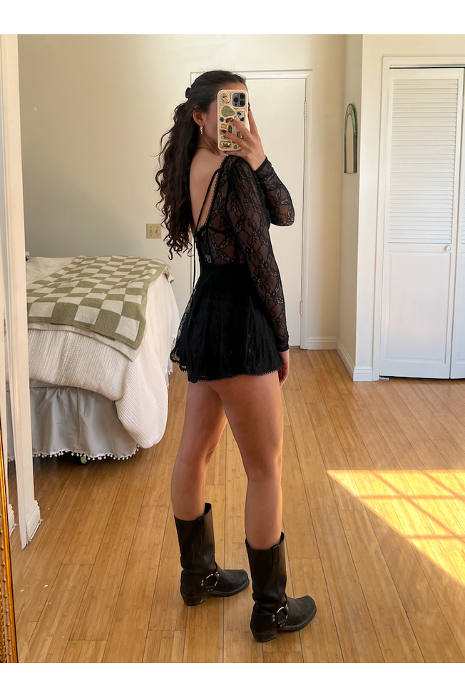 Black Lace Long Sleeve Romper