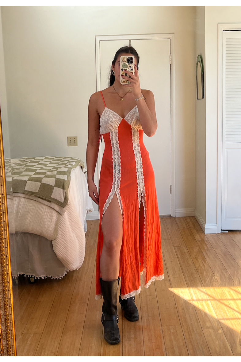 Vintage Orange + Cream Maxi Dress