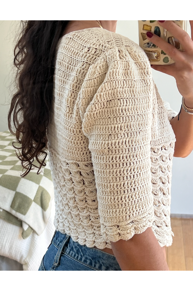 Cream Crochet Top with Wood Buttons