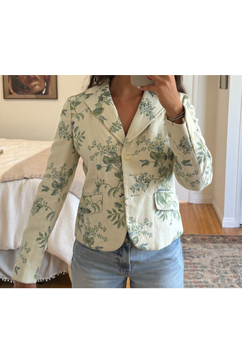 Cream & Blue Embroidered Jacket