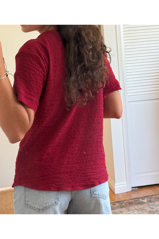 Oversized Red Button Top